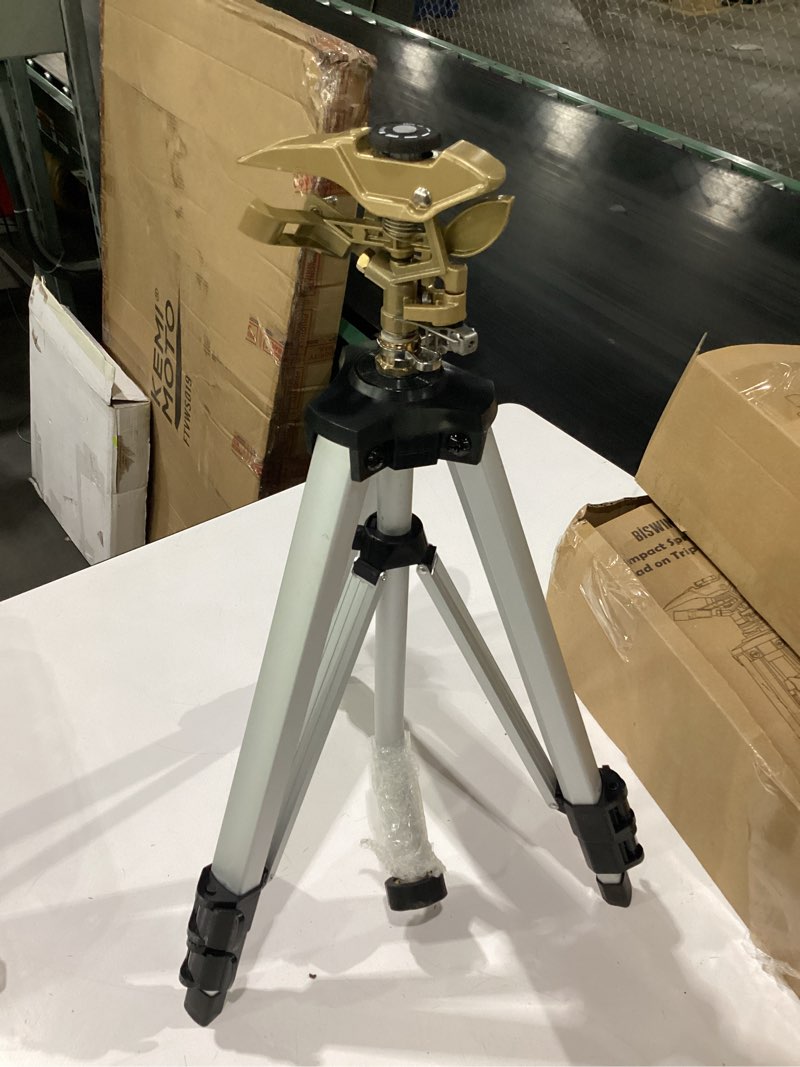Condition photo showing New/Like New for biswing large impact sprinkler head on tripod base, adjustable zinc alloy lawn sprinklers for yard lawn garden, 3/4" nh connector, 360 degree large area coverage irrigator with extension legs, 2 pack