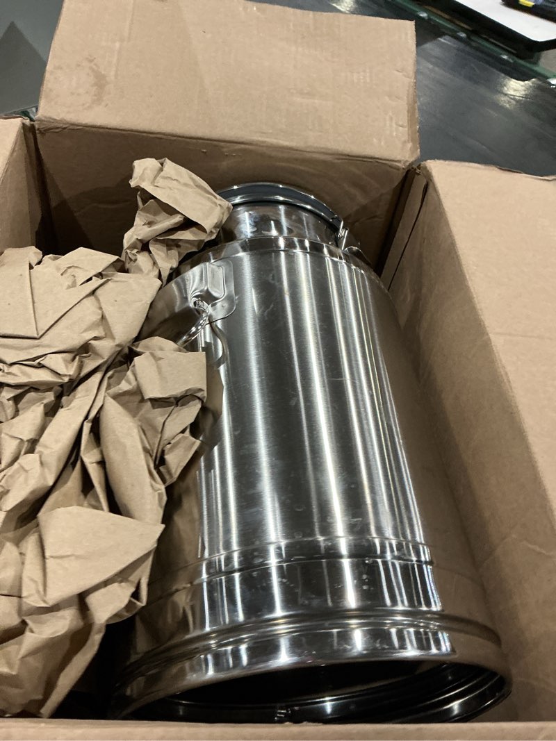 Condition photo showing As Is for 304 stainless steel 20 liter milk can, 5.25 gallon wine pail bucket with spigot and sealed lid, heavy duty 20l