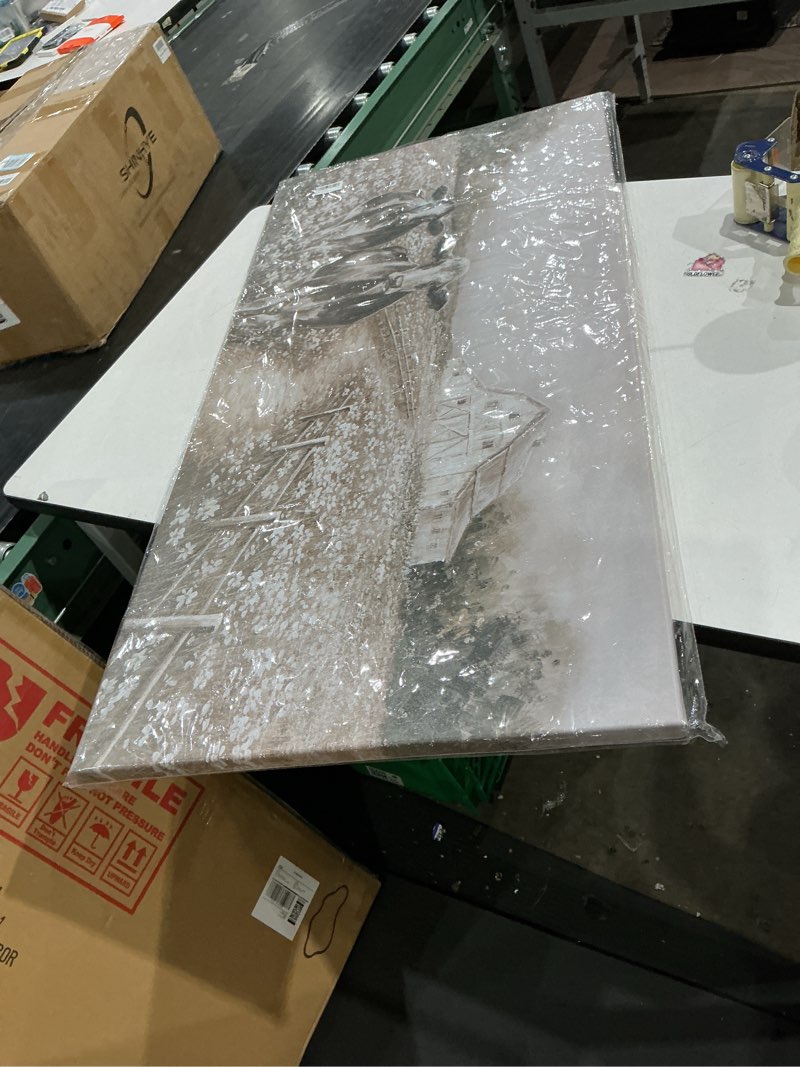 Condition photo showing Good Condition for leverup canvas wall art landscape animal pictures artwork black and white modern home decor for dining room bedroom hotel 24×48 inch hallway decorations 48"l x 24"w white cow flower