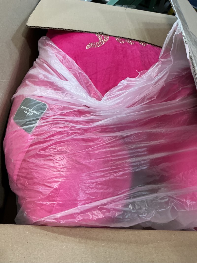 Condition photo showing Good Condition for juicy couture velour backrest pillow with rhinestone juicy logo - 30"x17", hot pink supportive bed rest pillow for reading, gaming, or relaxing 30" x 17" hot pink