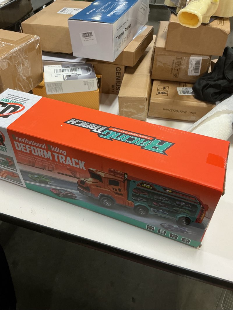 Condition photo showing New/Like New for Toddler Car Truck Toys,Car Carrier Truck Toy for Kids Age 3-5 4-8,Foldable Car Track Sets with 2.8-Ft Race Track and 6 Die-Cast Race Cars, Truck Toys Gifts for 3 4 5 6 7 8+ Year Old Boys Girls(orange)