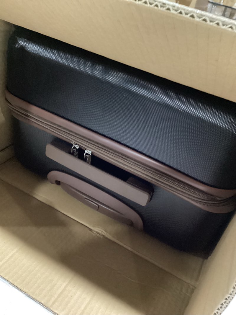 Condition photo showing Good Condition for Amazon Basics 26-inch Hardside Checked Luggage With Leather Detailing, Hardshell Suitcase With Wheels, Expandable Space, With 8 Multi-directional Wheels, Scratch-Resistant Surface, Black Black 26-inch