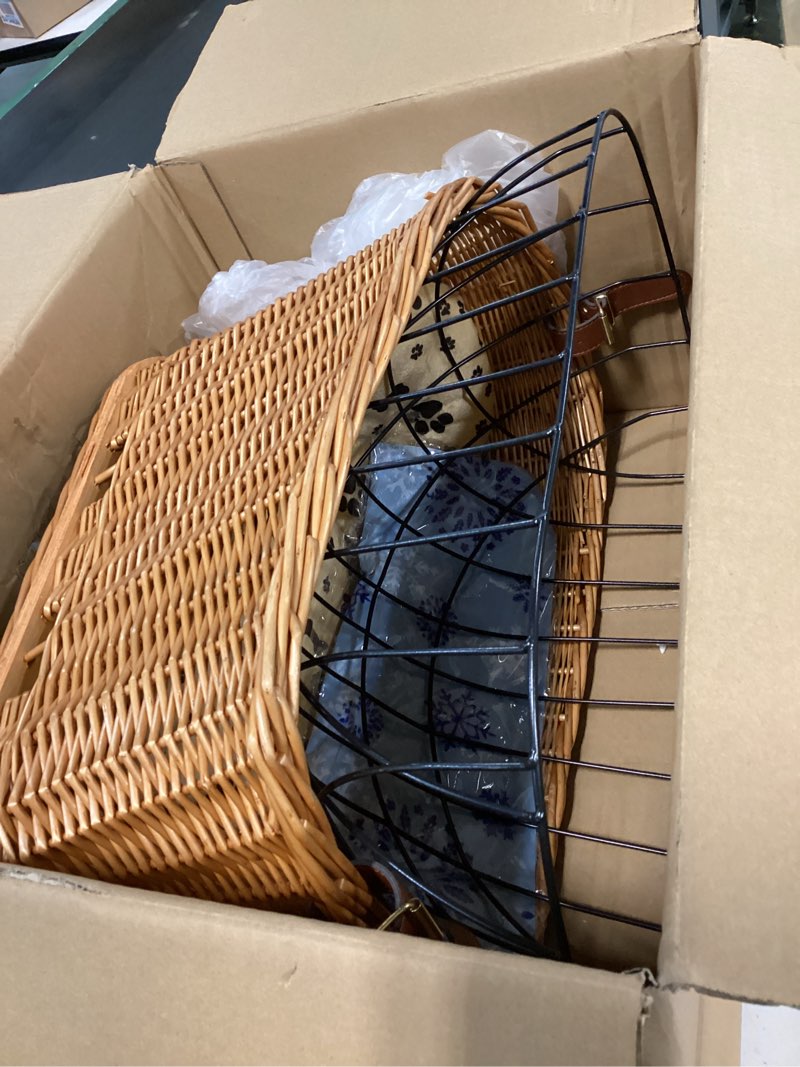 Condition photo showing Good Condition for sunnymove wicker dog bike basket, rattan pet carrier for small dogs cats with protective grille, includes ice pad and soft cotton cushion, for secure bicycle rear luggage rack