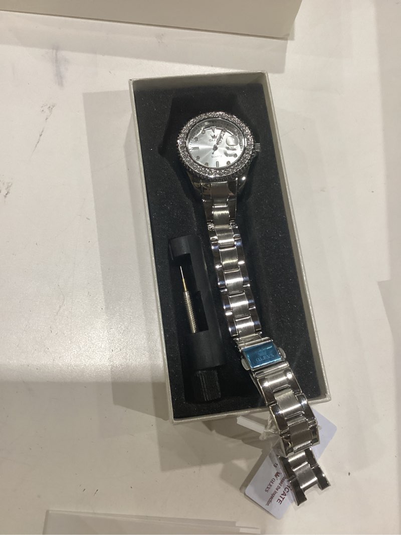Condition photo showing Good Condition for olevs watches women with date silver stainless steel luxury ladies watches with small writs diamond watches for women waterproof elegant dress quartz analog women's wrist watches reloj de mujer silver dial women diamond watch