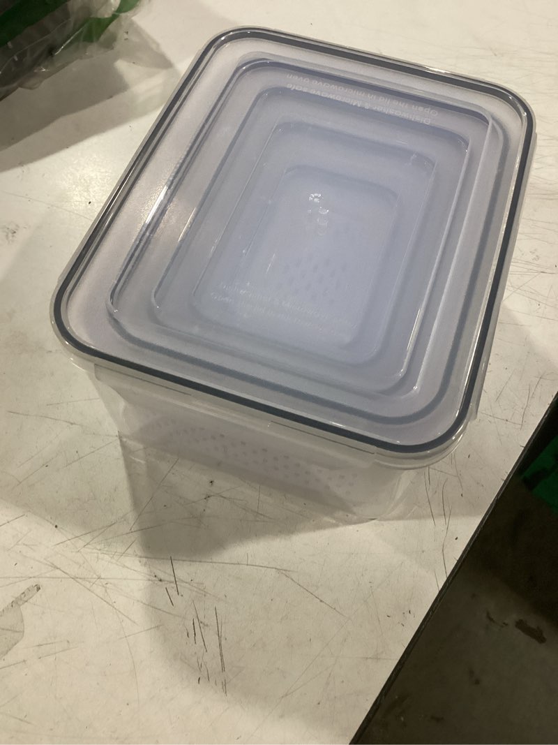 Condition photo showing Good Condition for 5 pcs large fruit containers for fridge - leakproof food storage containers with removable colander - dishwasher & microwave safe produce containers keep fruits, vegetables, berry, meat fresh longer wu