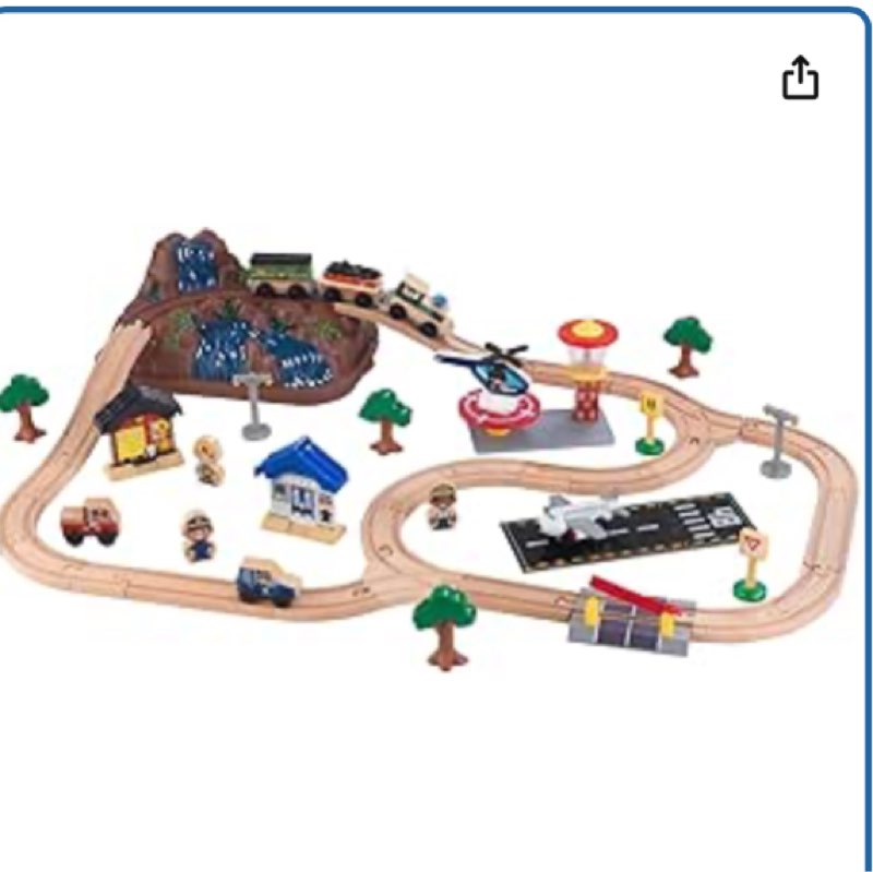 kidkraft bucket top mountain train set with 61 pieces, magnetic train, wooden tracks and storage, gift for ages 3+