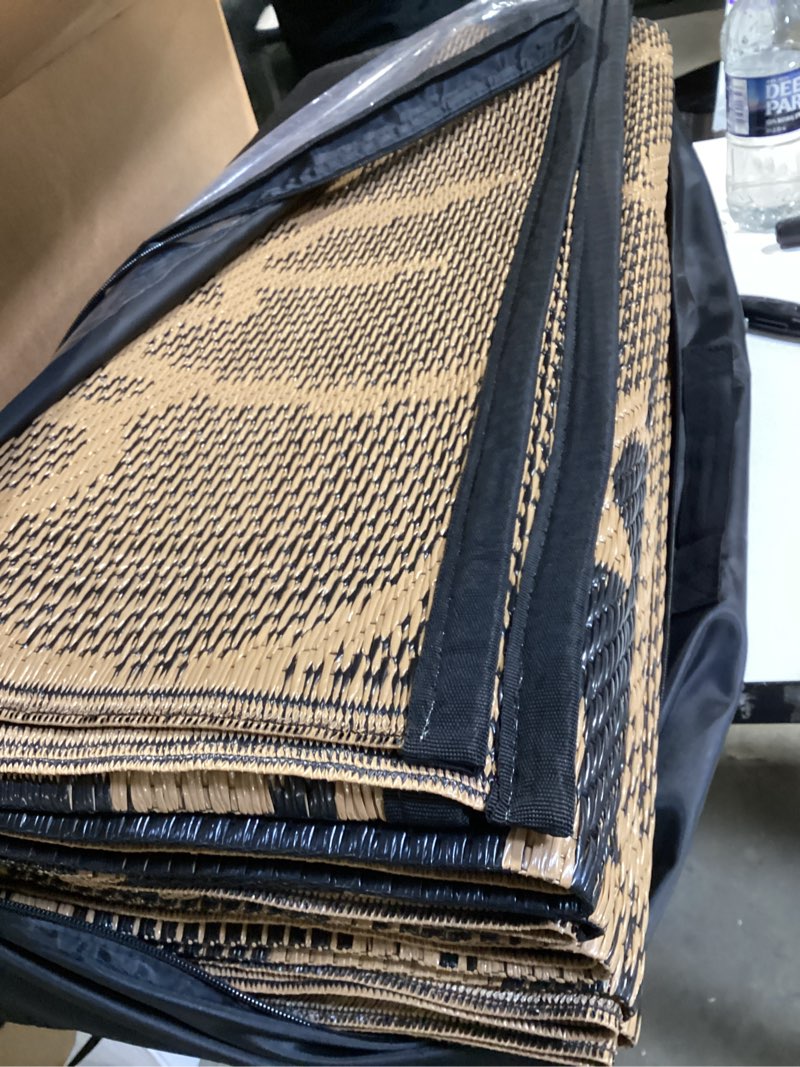 Condition photo showing Good Condition for similar to outdoor rug 4' x 6' for patio waterproof clearance, reversible indoor outdoor plastic straw camping rug carpet, rv mat, large area rug for deck, backyard, balcony, porch, beach, black and brown black&brown 4'x6'