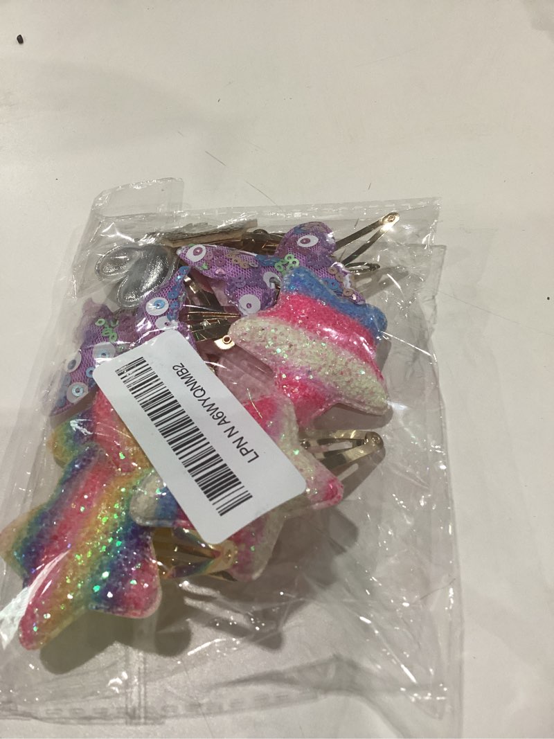 Condition photo showing New/Like New for obeoby 12 Pack Hair Clips for Girls, Star Crown Butterfly Shaped Hair Barrettes Metal Snap Hair Clips Hair Accessories for Baby Girls Bright Colors