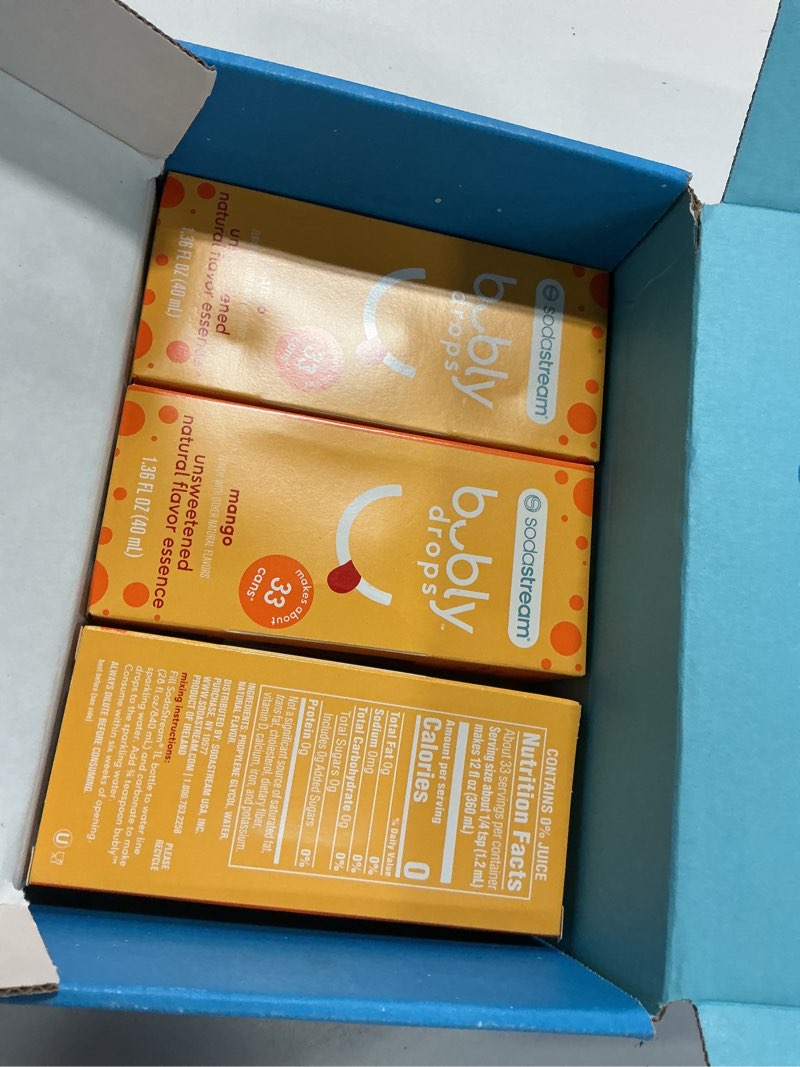 Condition photo showing New/Like New for sodastream bubly drops, mango, 1.36 fl oz (pack of 3) mango 1.36 fl oz (pack of 3)
