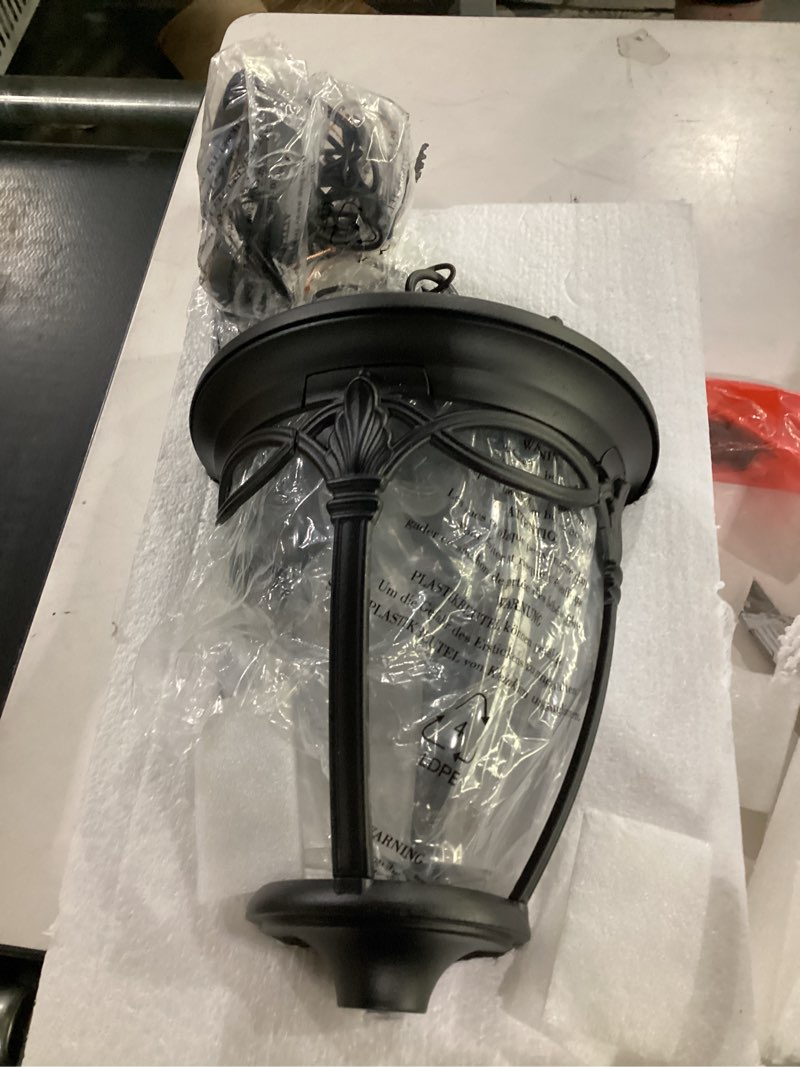 Condition photo showing New/Like New for (product is damaged+not tested)outdoor chandelier for porch, large outdoor pendant lights lantern chandelier, farmhouse vintage hanging porch ceiling light fixture for entrance, patio, gazebo