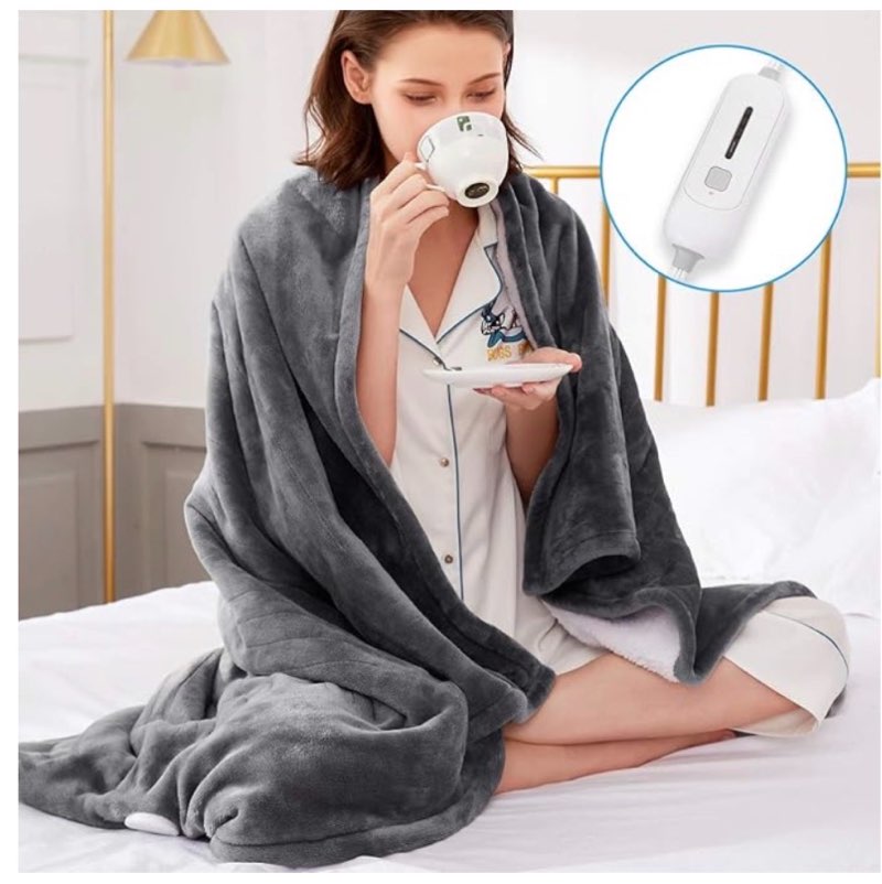 electric blanket heated throw blanket, super soft flannel & sherpa electric throw blanket with 6 fas