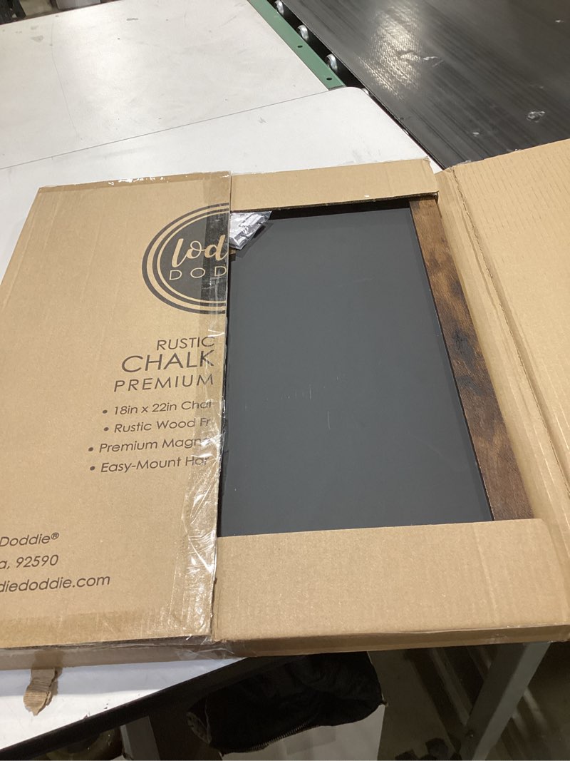 Condition photo showing Good Condition for Loddie Doddie Chalkboard Calendar & Sign - 18 x 22 in. Rustic Wood Frame - Stain Resistant Surface & Magnetic Finish - Wall-Mount Chalk Board for Kitchen, Office & Kids Rustic Frame 18"W x 22"H