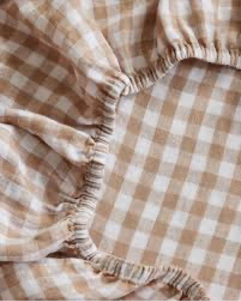 QUINCE Full  European Linen Gingham Fitted Sheet Set 3 Pieces 