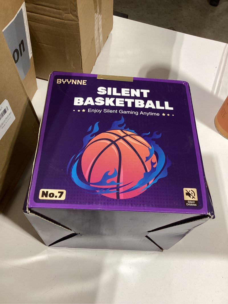 Condition photo showing As Is for silent basketball size 7 (29.5") – noiseless indoor basketball for quiet dribbling and indoor training, pro grooved airless pu foam basketball – real feel higher bounce quieter orange