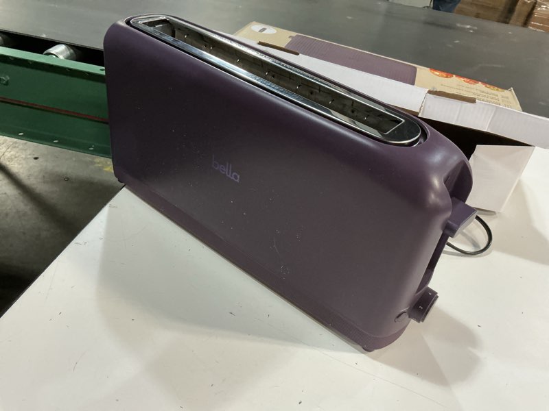 Condition photo showing Good Condition for bella 2 Slice Slim Toaster, Fits-anywhere™ Kitchenware, 6 Setting Shade Control with Reheat & Cancel Buttons, Fits sourdough, 10” Long Slot, Anti Jam & Auto Shutoff, 900 Watt, Plum 2 Slice Plum
