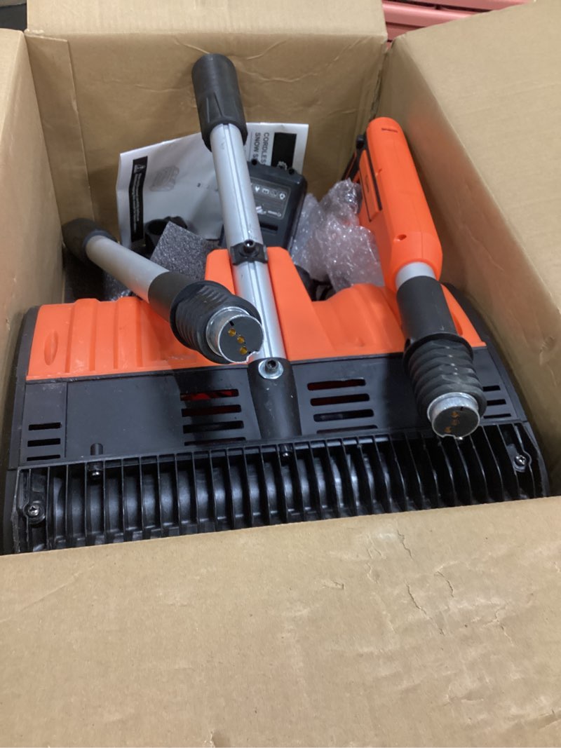 Condition photo showing As Is for Saker Cordless Snow Shovel Electric - 22V Brushless Snow Blower with 2X 5.0 Batteries & Charger - 12" Width 20FT Throwing Distance Lightweight Snow Remover for Driveway, Sidewalk, Patio(2 Batteries) Saker cordless snow shovel — 2-Batteries Kit