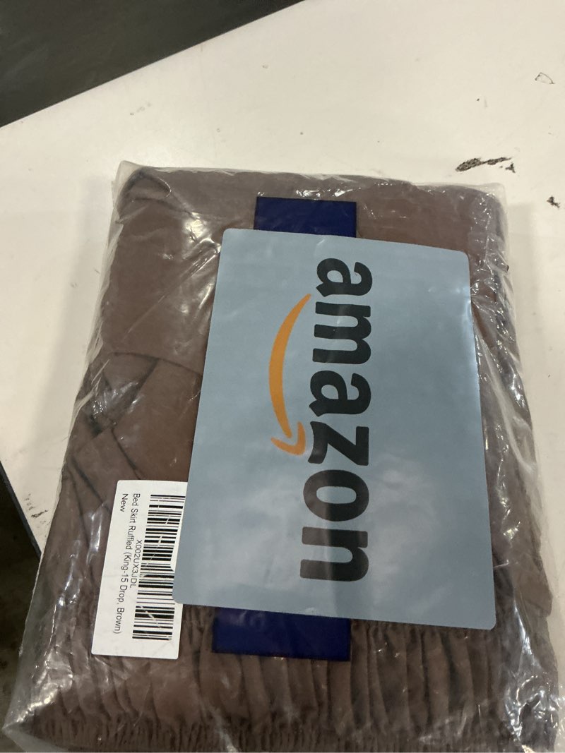 Condition photo showing New/Like New for Wrap Around Dust Ruffle Bed Skirt - Brown - for King Size Beds with 15 Inch Drop - Easy Fit Elastic Strap - Adjustable Pleated Bedskirt w/Brushed Fabric - Wrinkle Free - for Women, Men, Kids & Teens King/Cal King 15" - Drop 13 - Brown