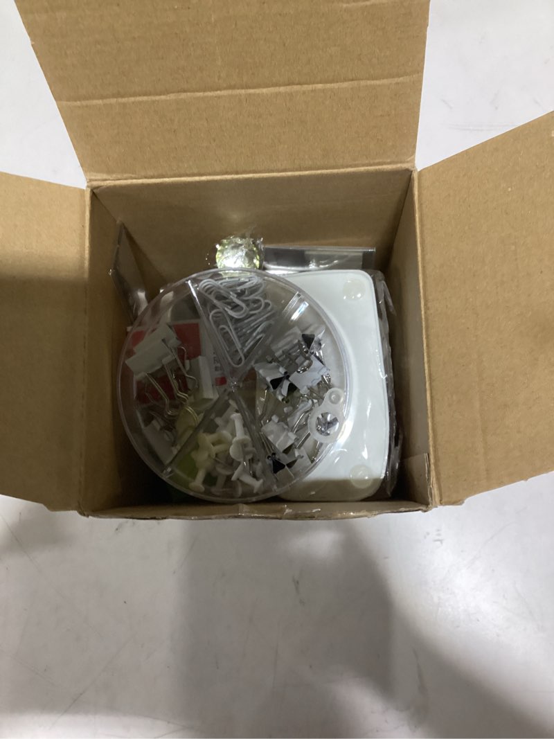 Condition photo showing Good Condition for Marspark Office Desk Accessories 12 Pcs Office Supplies Set 360° Rotating Pen Holder, Stapler, Tape Dispenser, Scissor, Sticky Notes, Binder Clips, Desk Organizers Gift for School (Beige)