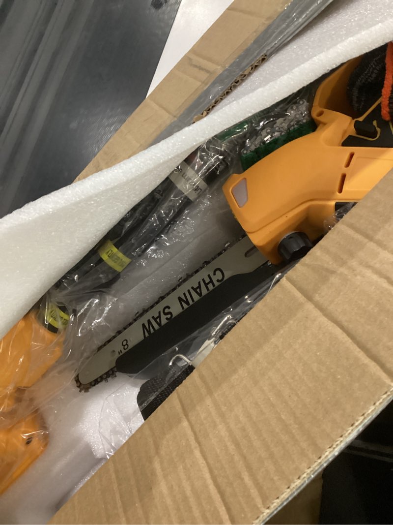 Condition photo showing As Is for 2-in-1 cordless 8 inch pole saw & mini chainsaw compatible with dewalt 20v max batteries (not included), electric pole saws for tree trimming battery powered with 15.5 ft max reach extension pole