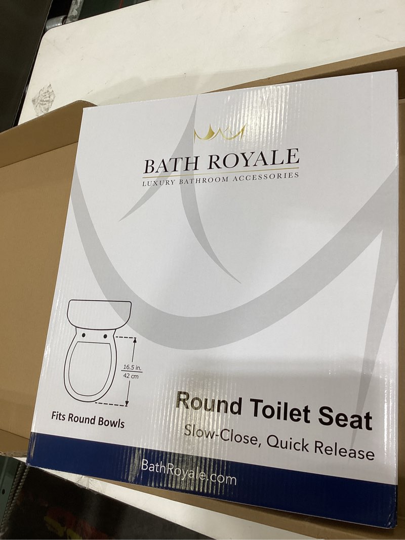 Condition photo showing As Is for Bath Royale Slow Close Toilet Seat Round BR283-00 Heavy Duty & Scratch Resistant, Fits All Toilet Brands, MasterSuite Series Round White
