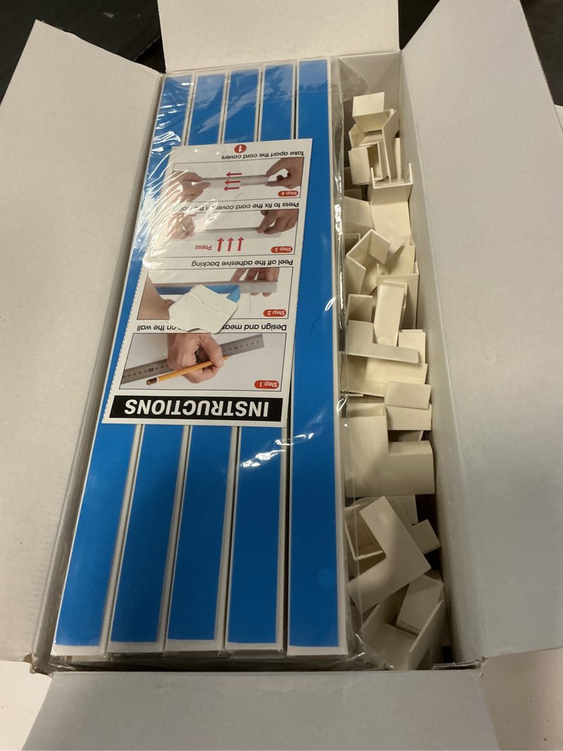 Condition photo showing Good Condition for 630in cord hider kit, paintable cable raceway, cord covers for wires on wall, cord hider for wall mount tv, tv cable hider wall kit, wire covers for cords, 40x l15.7in x w0.96in x h0.57in, white 630in 630in