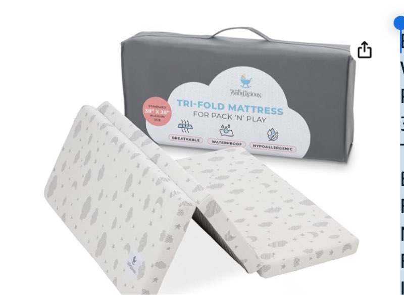 babylicious waterproof pack & play mattress topper, 38 x 26 x 1.5 inches, triple style, soft breathable plush foam, portable mattress topper, baby foam mattresses for infants
