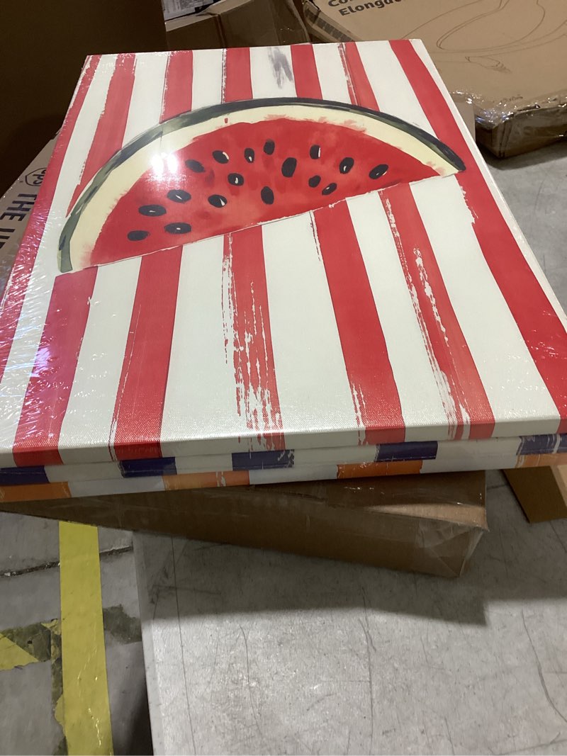 Condition photo showing Good Condition for lhhjdio 3 piece trendy fruit canvas wall art vintage kitchen wall art colorful mango pineapple watermelon pictures wall decor fruit abstract art print for kitchen dining room living room 12"x16" fruit-2 framed 12x16in