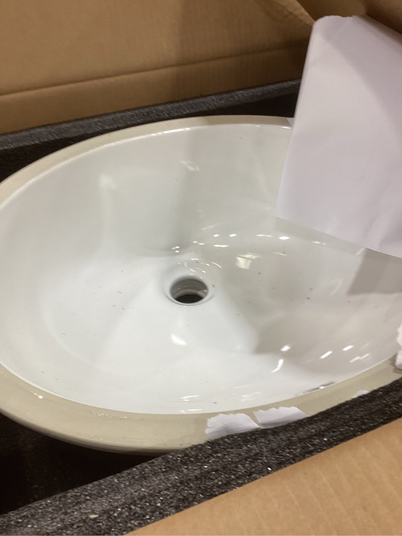 Condition photo showing Good Condition for 18"x15" oval shape undermount bathroom vessel sink, ceramic white vanity top sink with overflow