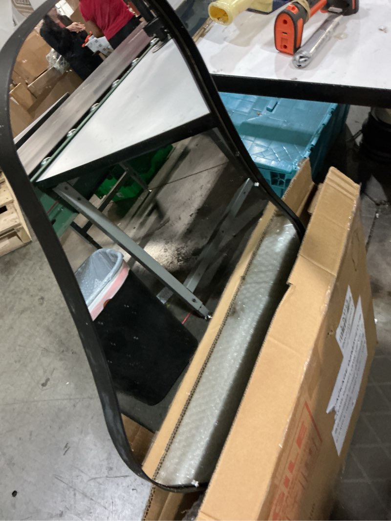 Condition photo showing Good Condition for irregular wall mirror, 40"x18" asymmetrical aesthetic mirror with metal frame, modern organic shaped mirrors for living room bedroom hallway entryway, hangs vertically or horizontally black 40"l x 18"w