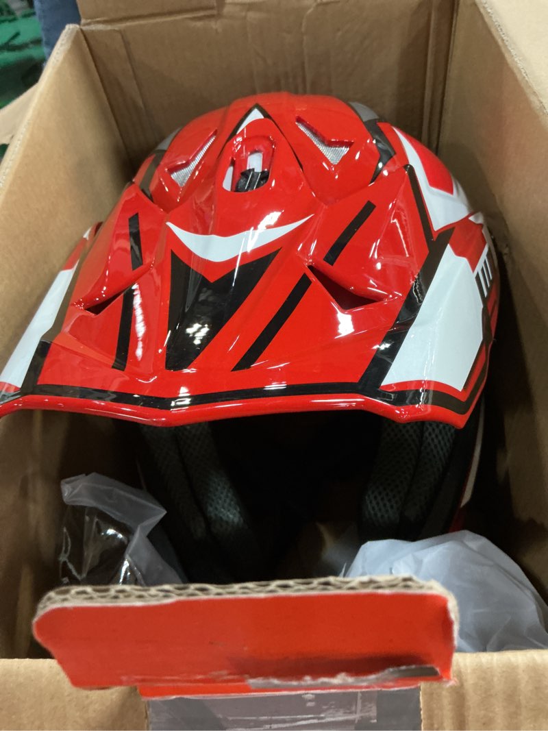 Condition photo showing Good Condition for oumurs dot adult atv dirt bike helmet with goggles gloves & mask adjustable sun visor motorcycle adult helmet off-road motocross downhill moped mx for unisex-adult-engine red, xl engine red x-large