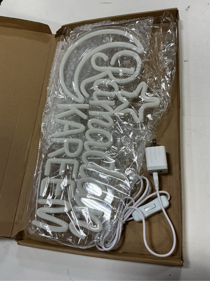 Condition photo showing Good Condition for Large Ramadan Mubarak Neon Sign 17.7 x 7.5 Inch LED Wall Art Eid Mubarak Sign Moon Star Neon Light Decor for Home Islamic Holiday Gift Decoration Eid Al Fitr Party Supply(Ramadan Kareem)