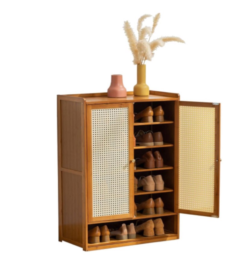 latifolia 6 Tier Shoe Cabinet, Rattan Shoe Storage Cabinet with Two-Door for Entryway(23.62''L), Brown