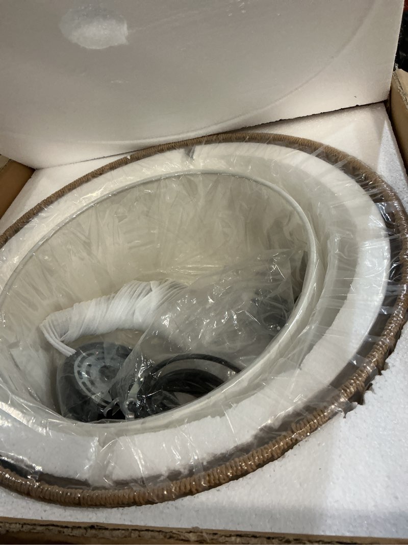 Condition photo showing Good Condition for plug in pendant light, 18" rattan plug in chandelier with linen fabric shade, e26 on/off switch, plug in hanging pendant light for dining room living room kitchen foyer