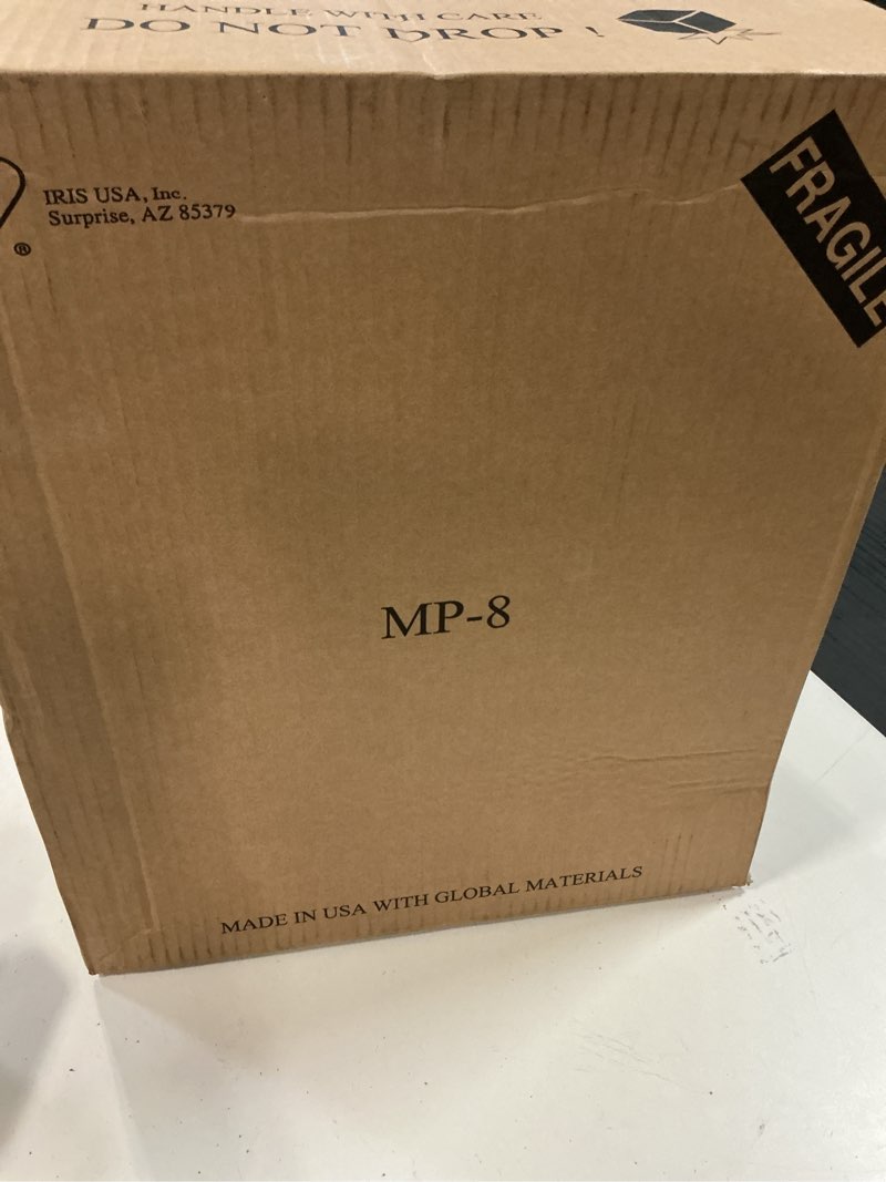 Condition photo showing New/Like New for iris usa dog food storage container, 2 pack, up to 30 lbs each, airtight seal for freshness, wheels for rolling, easy one hand opening, made in usa, bpa free, clear/black