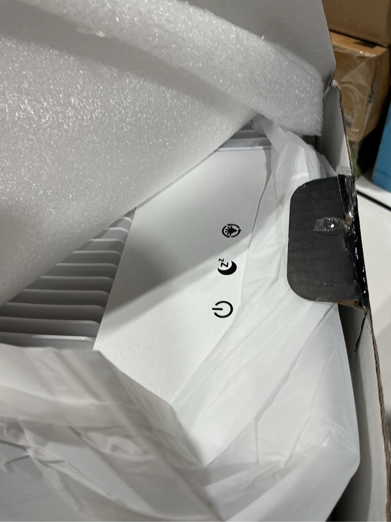 Condition photo showing New/Like New for dehumidifier, 95oz dehumidifier for home 1000 sq.ft - quiet with auto shut off & relaxing 7 color ambient light,ideal for livingroom, bedroom, basement(white)