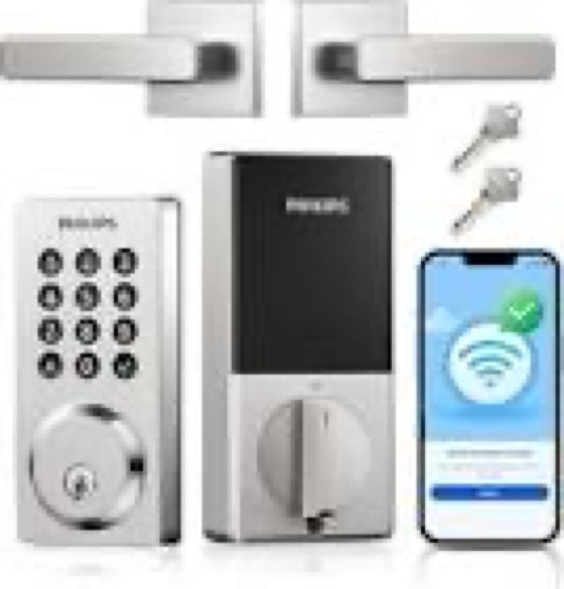 philips wifi keypad door lock with handle, built-in wifi, app remote control, voice & fingerprint un