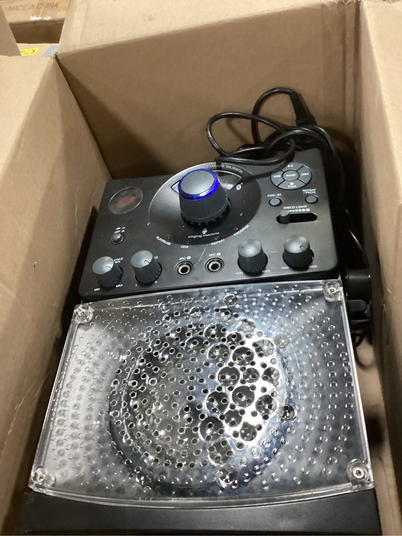 Condition photo showing As Is for Singing Machine Karaoke Machine for Kids and Adults with Wired Microphone - Built-In Speaker with LED Disco Lights - Wireless Bluetooth, CD+G & USB Connectivity - Black [Amazon Exclusive] Black Home Karaoke