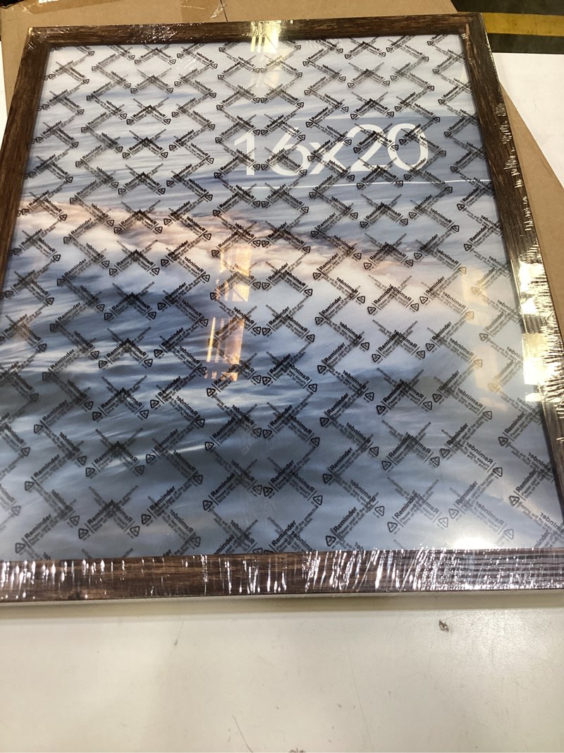Condition photo showing Good Condition for mcs studio gallery 16x20 poster frame walnut woodgrain engineered wood, vertical & horizontal wall hanging large picture frame for photos, posters & art prints (1-pack) 1-pack walnut woodgrain 16x20