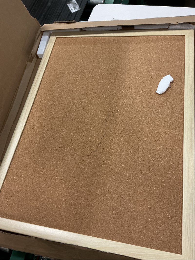 Condition photo showing As Is for u brands cork bulletin board, 18" x 24" inches, light birch wood frame (265u00-01) cork board