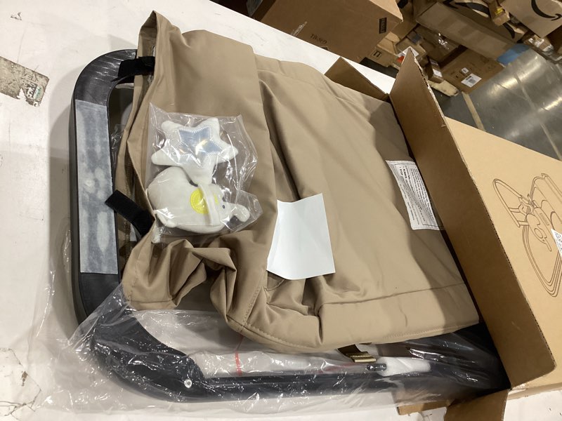 Condition photo showing New/Like New for foldable baby bouncer seat - portable infant bouncer with adjustable height, khaki polyester modern khaki