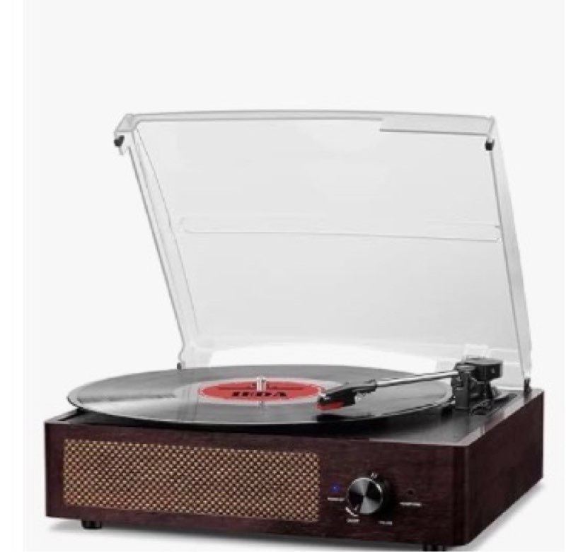 vinyl record player turntable with built-in bluetooth receiver & 2 stereo speakers, 3 speed 3 size p