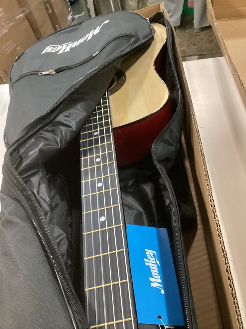 Condition photo showing Good Condition for moukey 38" acoustic guitar for beginners kids youth adult cutaway guitarra acustica kit with chord poster, gig bag, tuner, picks, nylon strings, capo, strap - natural natural 38 inch