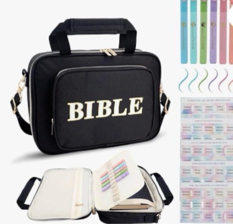 CenXRui Women’s Bible Cover, Large Christian Gift Set with Shoulder Strap, Catholic Religious Bible 