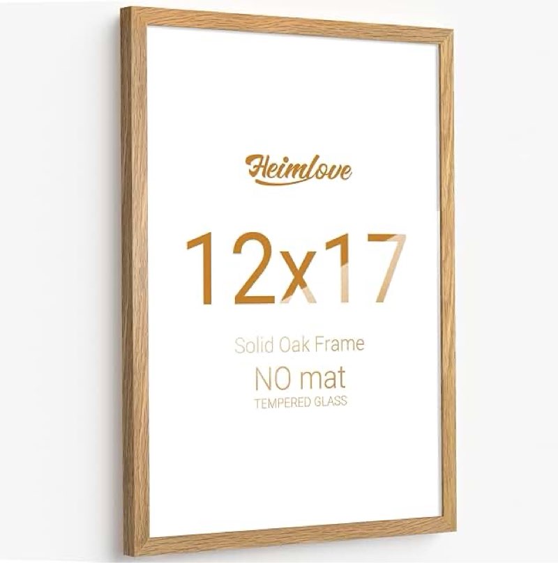 Heimlove 12x17 Picture Frames Oak Wood,12 x 17 Photos Frame with Tempered Glass,Wall Gallery Poster 