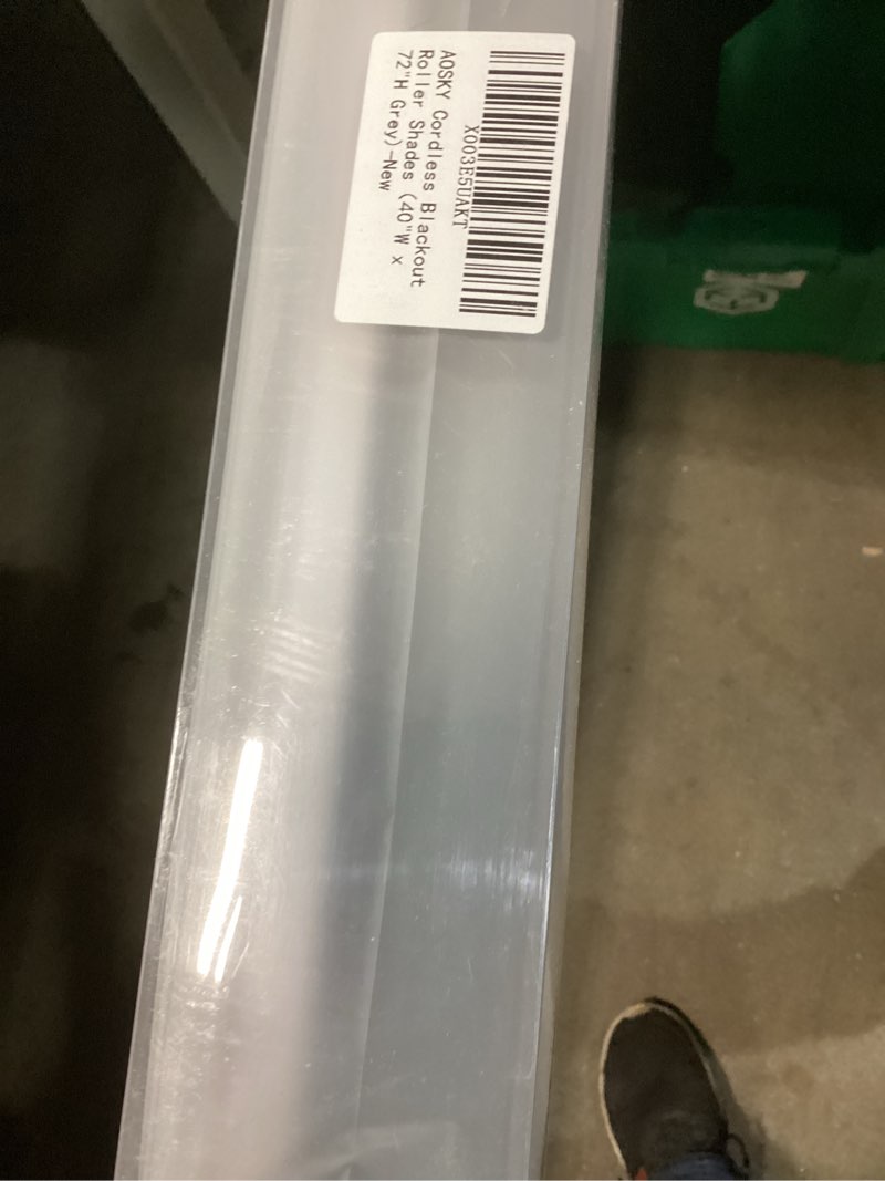 Condition photo showing Good Condition for aosky cordless roller shades blackout blinds for windows room darkening rolled up shades with spring system, uv protection window shades door blinds for home and office (40" w x 72" h, grey) 40"w x 72"h grey