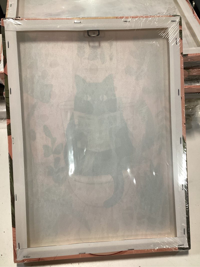 Condition photo showing New/Like New for 2 Pcs Funny Pink Bathroom Cat Canvas Wall Art Black Cat Sitting on Toilet Reading Newspaper Bathe Pa
