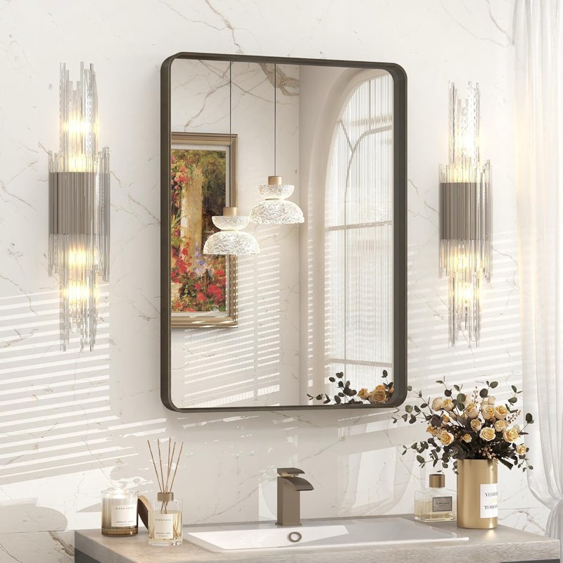 molly tempered glass and metal framed french cleat mounted wall bathroom / vanity mirror