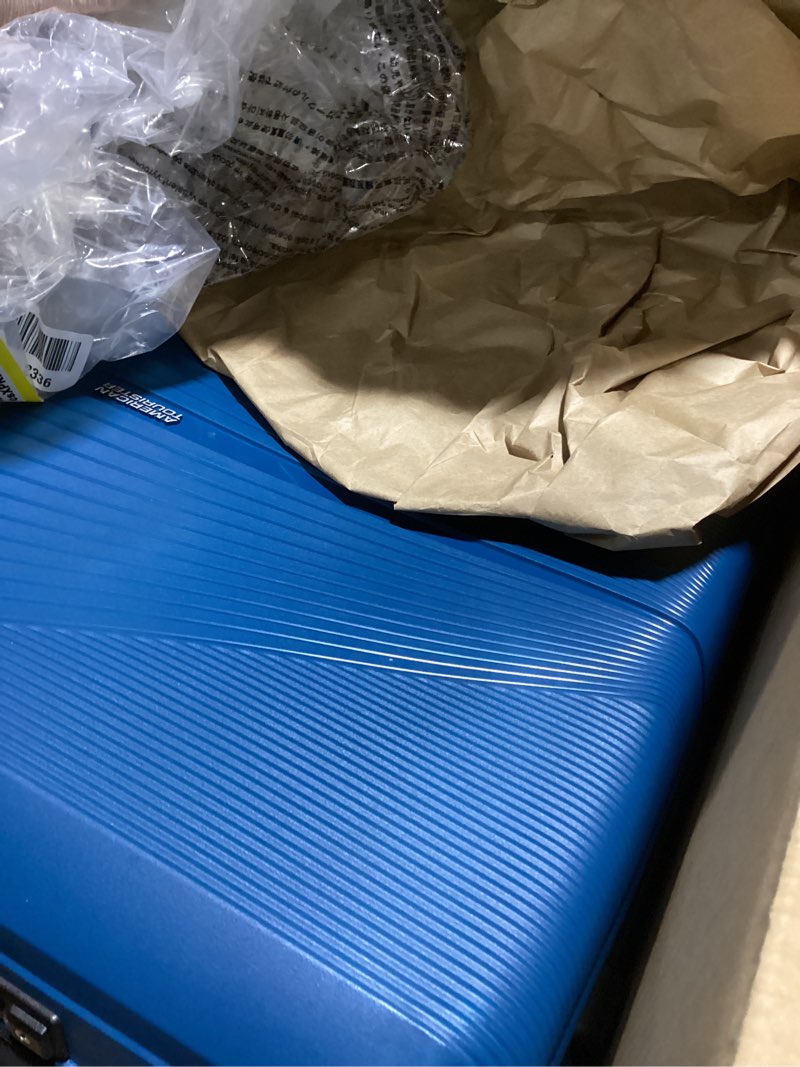Condition photo showing As Is for American Tourister Airconic Hardside Expandable Luggage with Spinner Wheels, Navy Blue, Carry-On 20-Inch Carry-On 20-Inch Navy Blue
