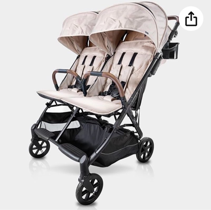 Strolee Lightweight Double Side by Side Stroller - 22 Lbs, 9.5" Compact Fold, Twin Nap Ready Seating, No Rethread Harness, Magnetic Buckle & Ultra Plush Seat 60Lb Per Seat- (v2 Fawn)