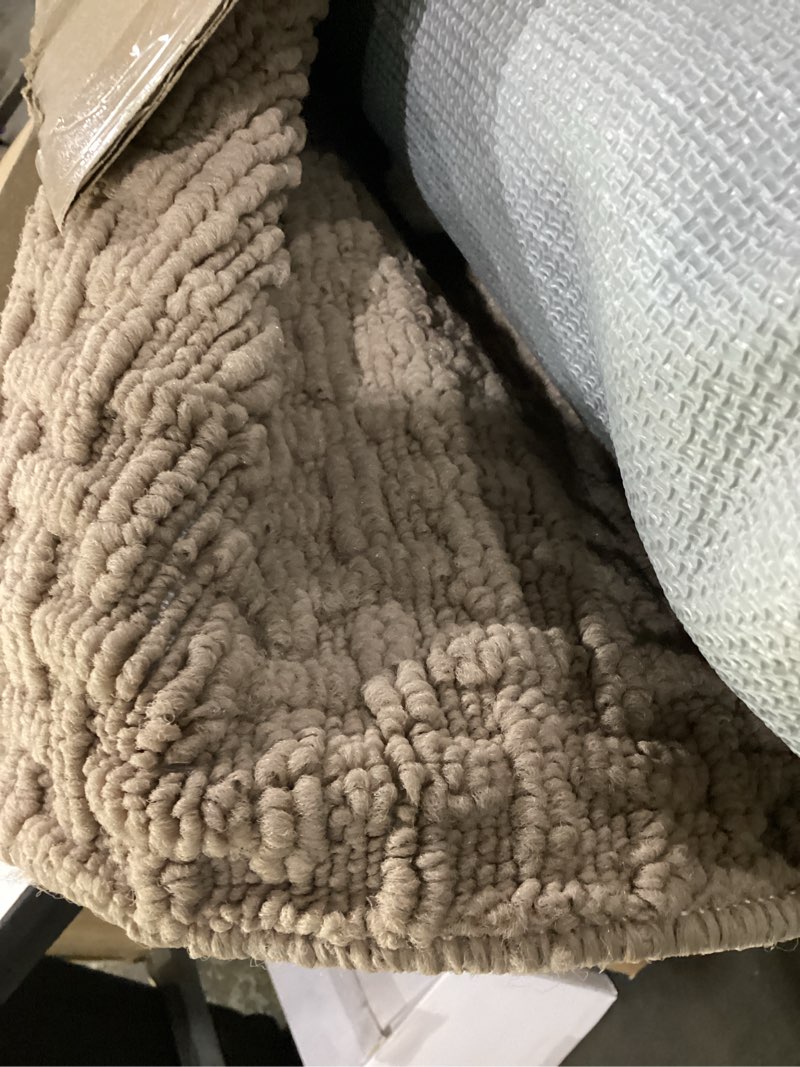 Condition photo showing As Is for lumi washable door mat indoor entrance 48x72, dirt trapper front door mats with absorbent interior and non-slip rubber backing, entryway doormat, beige